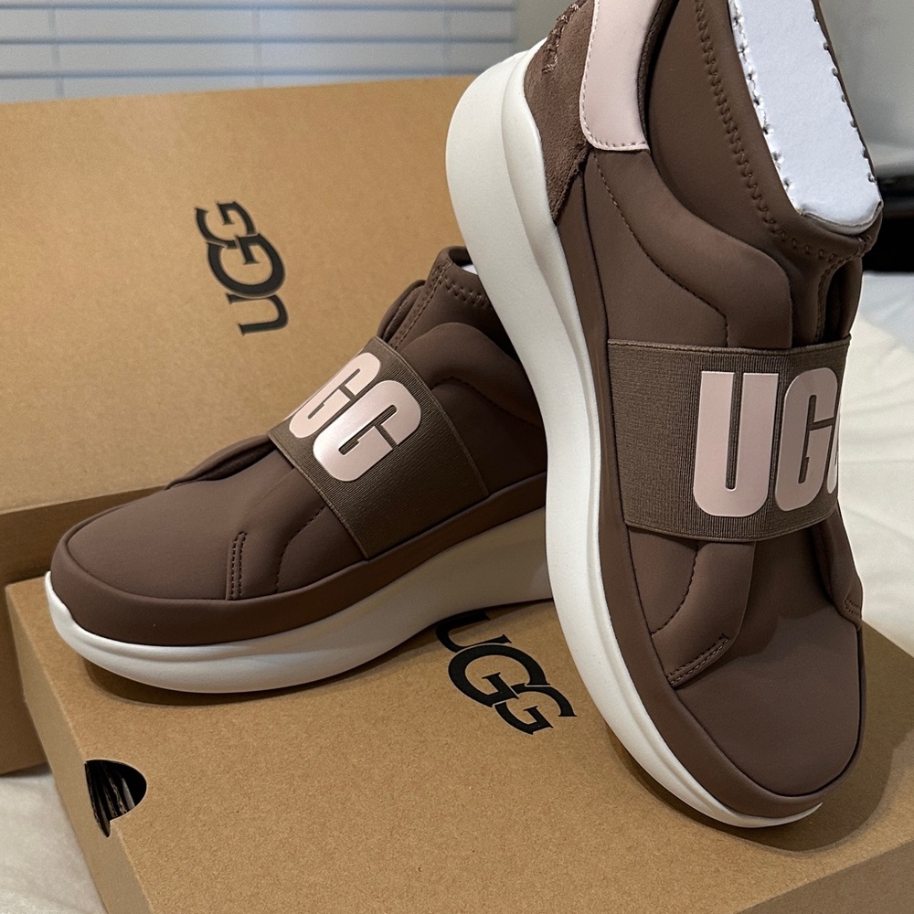 UGG Nuetra Brown and Blush Pink Slip-On Sneakers